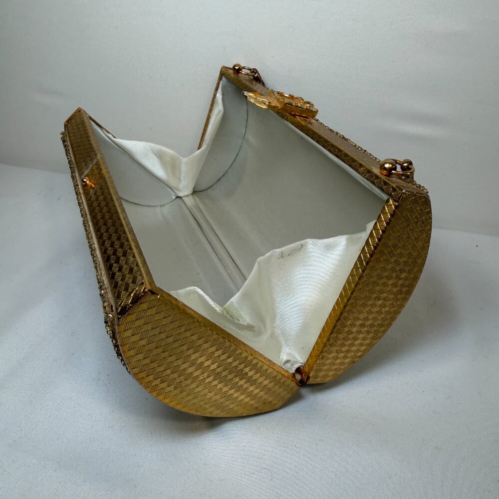 Vintage 50s Gold Beaded Minaudière Clutch Evening Bag Purse - Picture 13 of 16